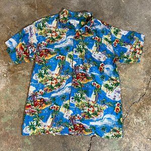 Outrageous 100% Silk Hawaiian Shirt Mens Medium 1990s